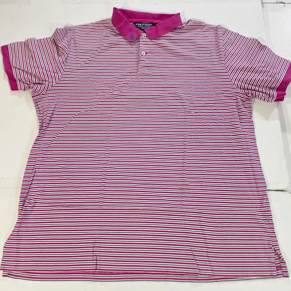 Polo Golf Ralph Lauren Mens XL Pima Cotton Striped Polo Shirt Pink Pro Fit
